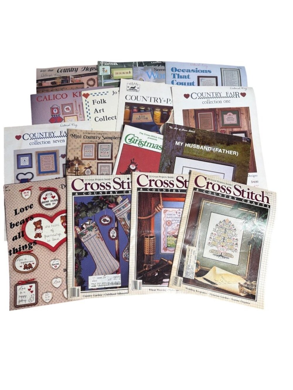 Vintage Cross Stitch Pattern Books Lot 16 Country Holiday Folk Art Cottage Core